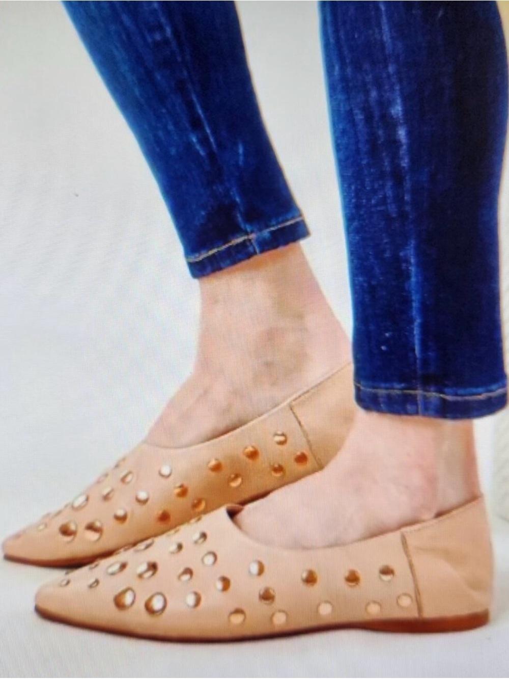 Naughty Monkey ‘Harriet’ Beige Tan Studded Pointed Slip-On Flats Sz8 chic ballet